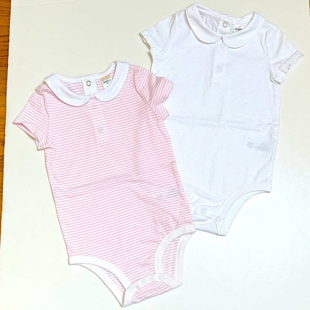 OshKosh B’Gosh bodysuit set: pink and white stripe and solid white | 24 months